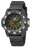 The textured strap with horizontal ridges creates an image of ruggedness that continues into the case, dial, and face of the watch. The white second numerals are emboldened for easy readability as well as the hour numerals that are black on the green textured background. The black hour hands and red second hands of the analog display match the style of the watch and brings attention to the tastefully placed Luminox logo below the 12.