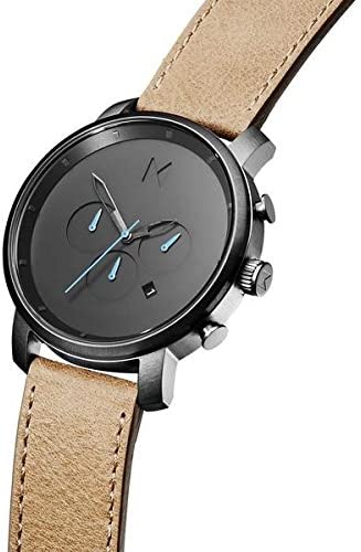 MVMT Chrono - Gunmetal Sandstone Men's classic style MVMT watch. This watch has a black casing, grey facial accents and a tan leather band to turn this classic style even more modern and able to paired with any look, sport, dress or casual. 