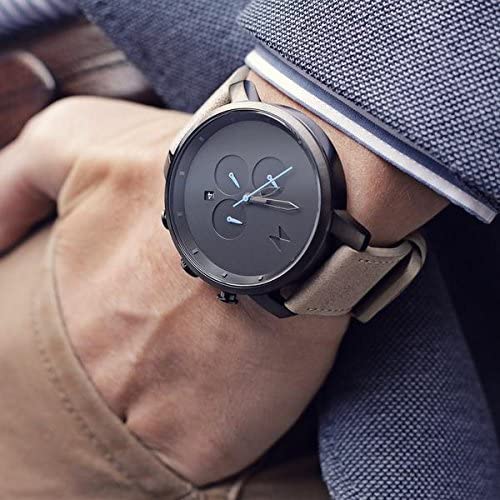 MVMT Chrono - Gunmetal Sandstone Men's classic style MVMT watch. This watch has a black casing, grey facial accents and a tan leather band to turn this classic style even more modern and able to paired with any look, sport, dress or casual. 