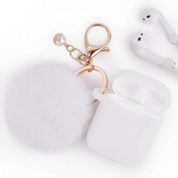 FASHION APPLE AIR POD CASE PROTECTOR WITH DECORATIVE POM POM FUR BALL