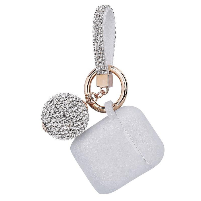 FASHION APPLE AIR POD CASE PROTECTOR WITH DECORATIVE BLING STRAP AND BALL