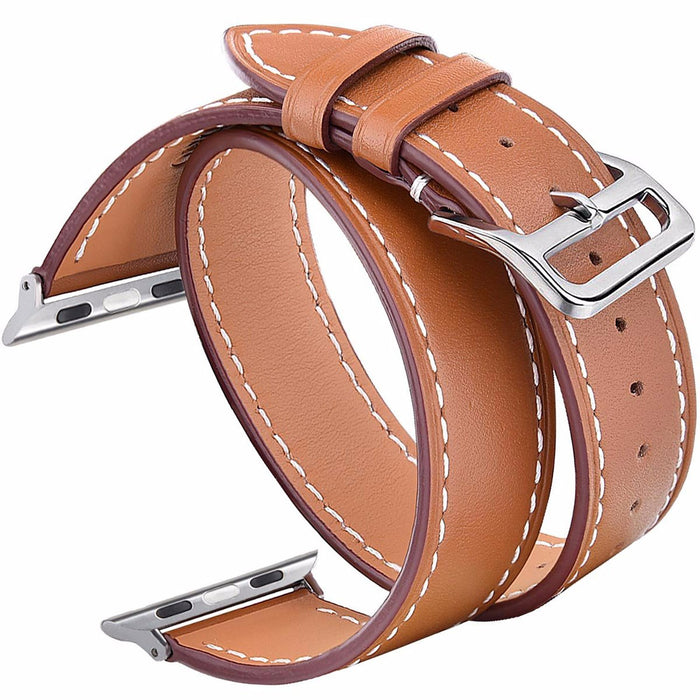 Brown Leather Double Tour Watchband for Apple Watch