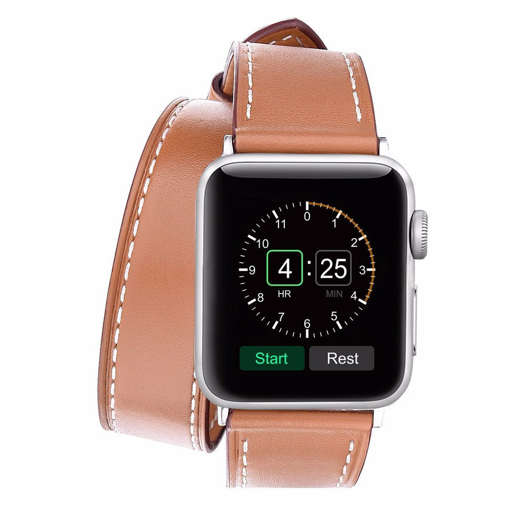 Brown Leather Double Tour Watchband for Apple Watch