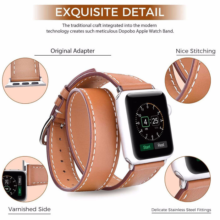 Brown Leather Double Tour Watchband for Apple Watch