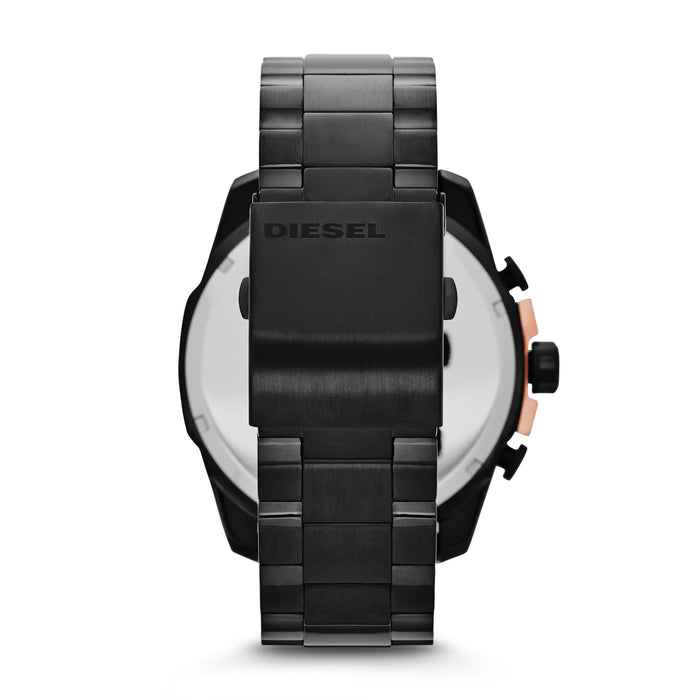 Diesel Mega Chief Black Dial Rose Accents Black Bracelet - Time After Time Watches
