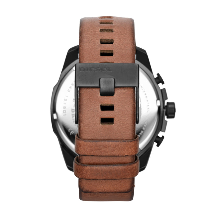 Mega Chief Black Dial Orange Accents Gunmetal Case Brown Strap