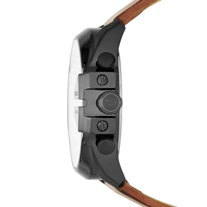 Mega Chief Black Dial Orange Accents Gunmetal Case Brown Strap