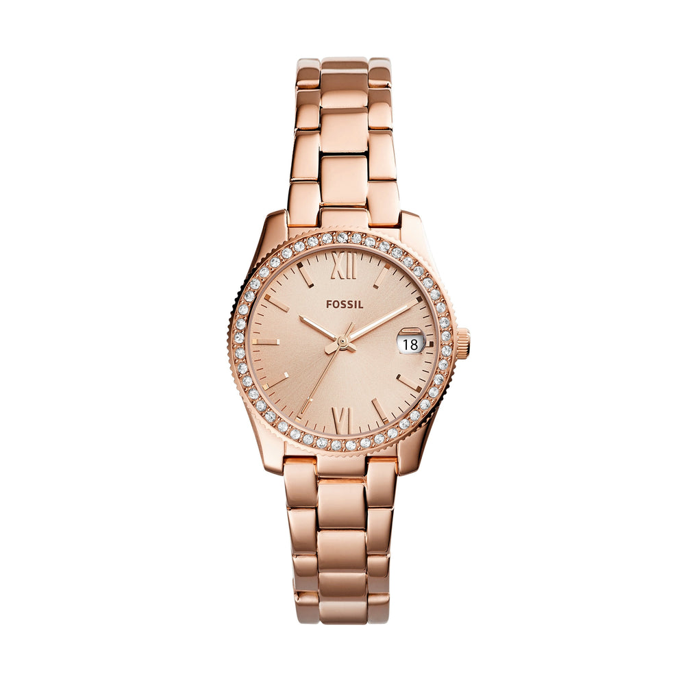 Fossil Fossil Scarlette Mini Silver Rose Dial Glitz Top Ring Rose Bracelet ES4318 - Time After Time Watches