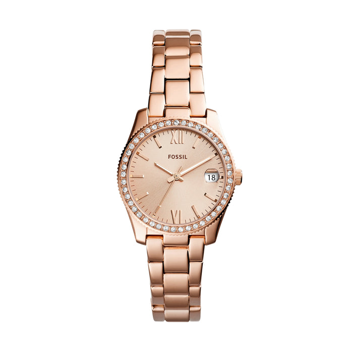 Fossil Fossil Scarlette Mini Silver Rose Dial Glitz Top Ring Rose Bracelet ES4318 - Time After Time Watches