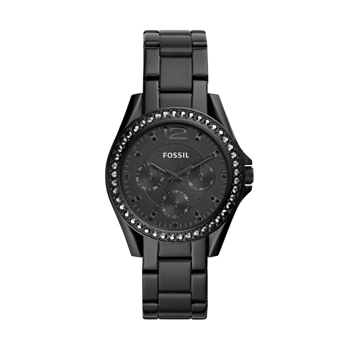 Fossil Fossil Riley Black Dial Glitz Top Ring Black Bracelet ES4519 - Time After Time Watches