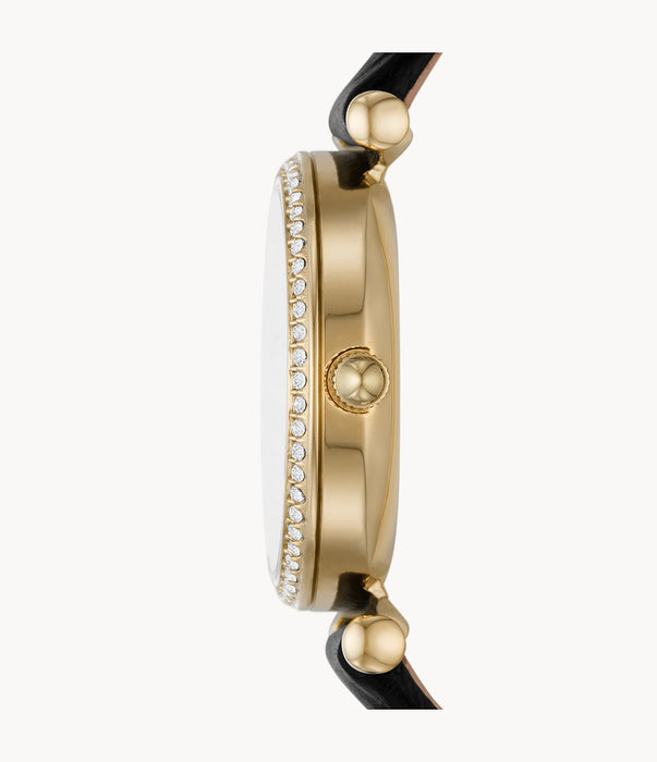 Carlie Three-Hand Black Eco Leather Watch