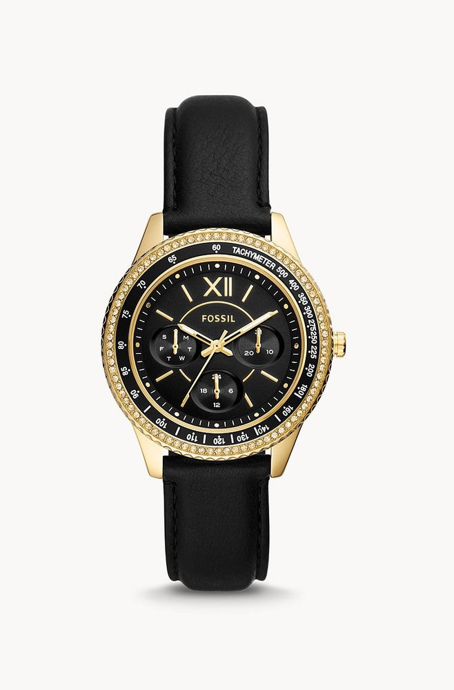 Stella Multifunction Black Eco Leather Watch