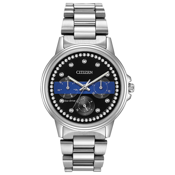 Citizen Ladies Thin Blue Line Multifunction Dial Crystal Women's Watch FD2041-54E