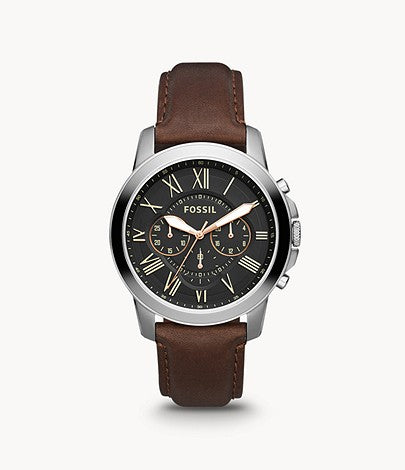This simple and timeless design encapsulates a sophisticated color scheme and vintage looking dial display. The brown leather watch and silver tone stainless steel case frame the black dial perfectly and nothing clashes. The hour numerals are Roman numerals and the bright white hands standout among the background.