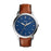 Fossil Minimalist Navy Blue Silver Indexes Brown Strap