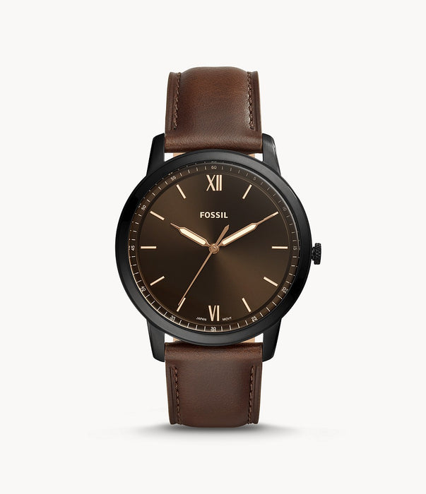 Minimalist Three-Hand Brown Leather Watch