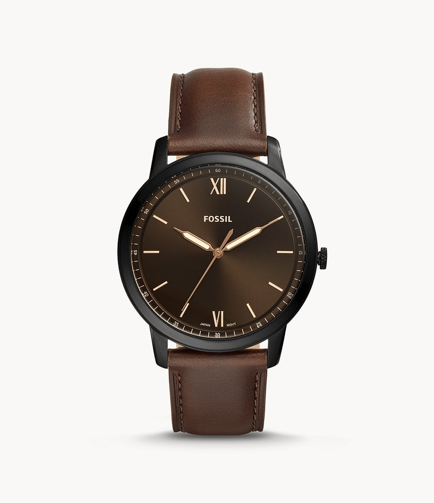 Minimalist Three-Hand Brown Leather Watch