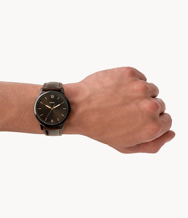 Minimalist Three-Hand Brown Leather Watch