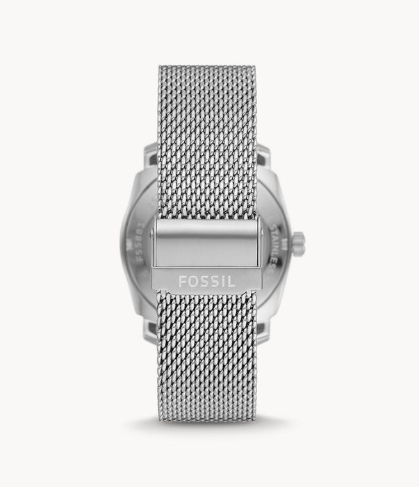 Machine Three-Hand Date Stainless Steel Mesh Watch