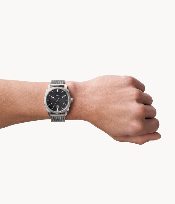 Machine Three-Hand Date Stainless Steel Mesh Watch