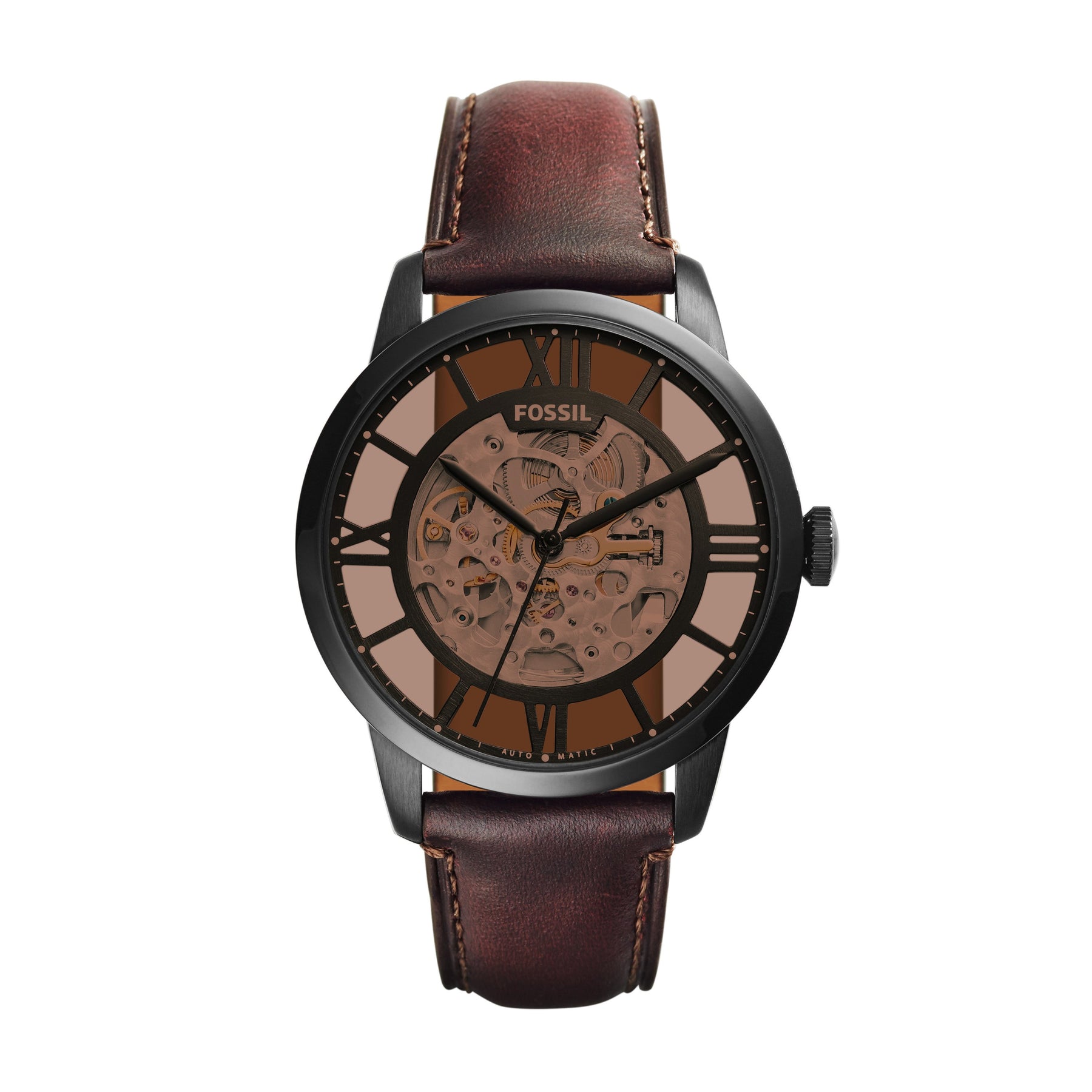 Montre Squelette Trias Accapella Automatique - Bracelet Cuir Brun - Boîtier Acier 42mm - Neuf étiqueté