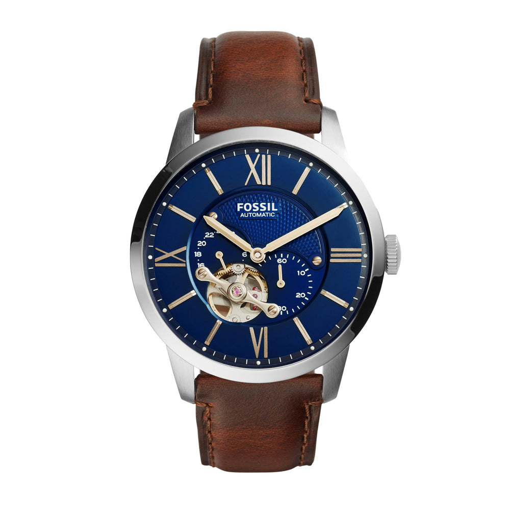 Fossil Fossil Townsmen Navy Mechanical Dial Dial Silver Case Brown Strap ME3110 - Time After Time Watches