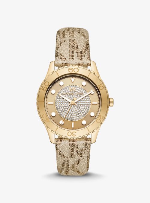 Michael Kors Oversized Runway Dive Pavé Gold-Tone and Metallic Logo Watch - Time After Time Watches