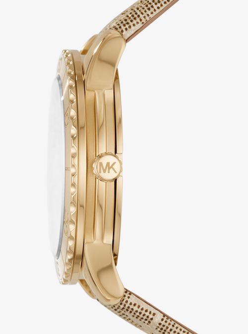 Oversized Runway Dive Pavé Gold-Tone and Metallic Logo Watch