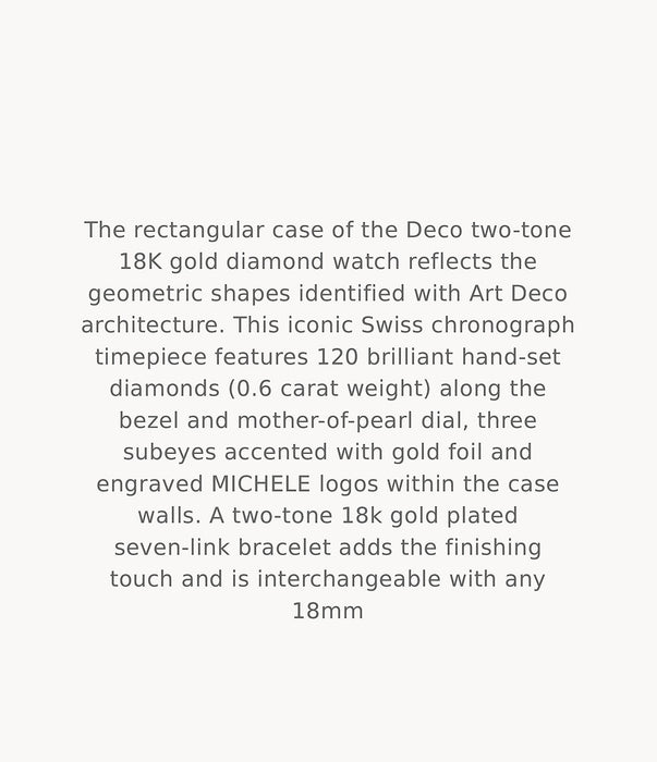 Michele Ladies' Deco Two-Tone 18k Gold Diamond Bezel 18MM