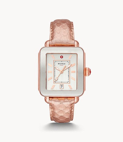 Michele Deco Sport Pink Gold-Tone with Rose Gold Embossed Leather Watch Strap