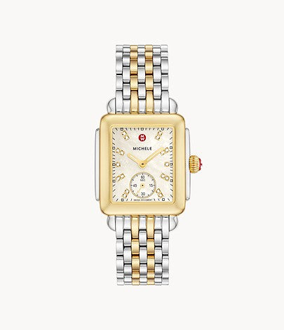 Michele Ladies' Deco Mid Two-Tone Diamond Dial