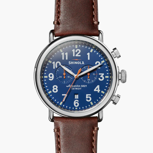 Shinola Shinola, The Runwell 47mm Blue Dial Brown Leather - Time After Time Watches