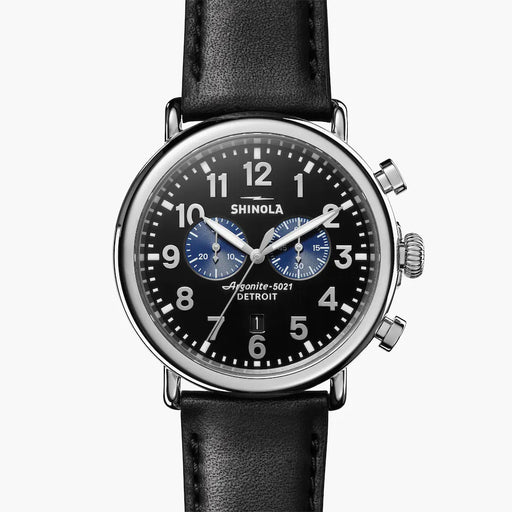 Shinola, The Runwell Chrono 47mm Black Dial Black Leather