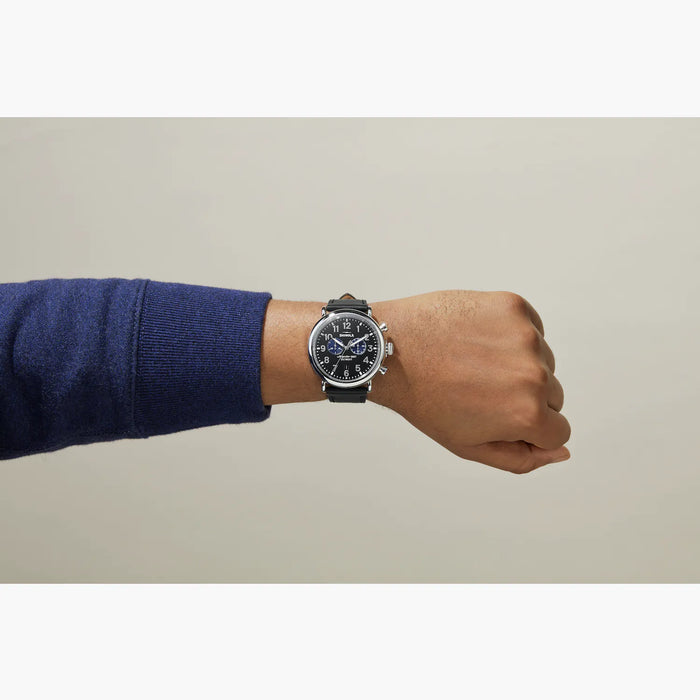Shinola Shinola, The Runwell Chrono 47mm Black Dial Black Leather - Time After Time Watches