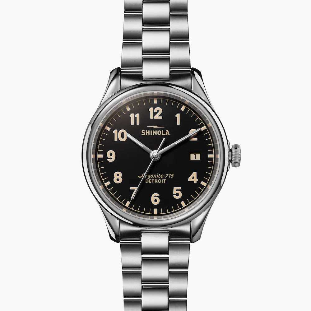 Shinola, The Vinton 38mm Black Dial SS Bracelet