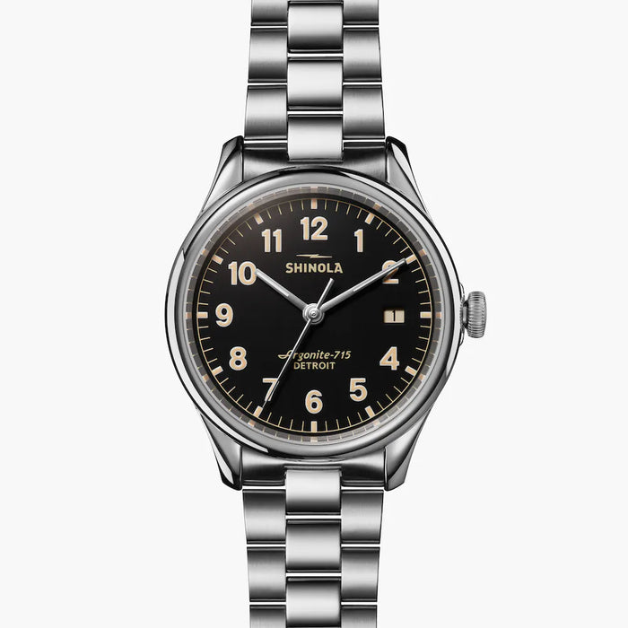 Shinola, The Vinton 38mm Black Dial SS Bracelet