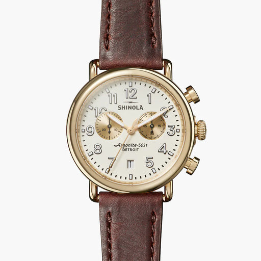 Shinola Shinola, The Runwell 2 Eye Chrono 41mm Ivory Dial Cattail Leather - Time After Time Watches