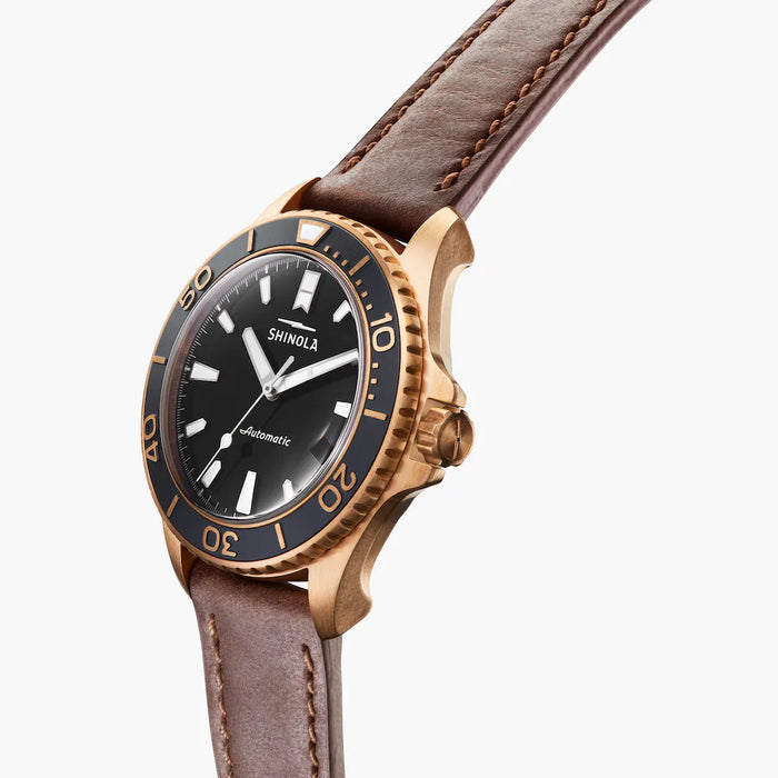 Shinola, The Bronze Monster Giftset Automatic 43mm Black Dial Brown Leather