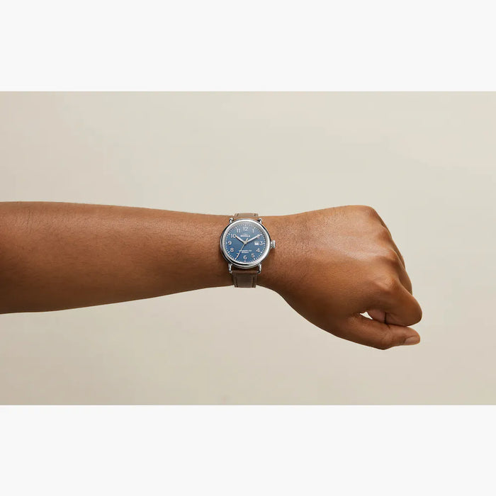 Shinola, The Runwell 41mm Matte Blue Velvet Dial Brown Leather