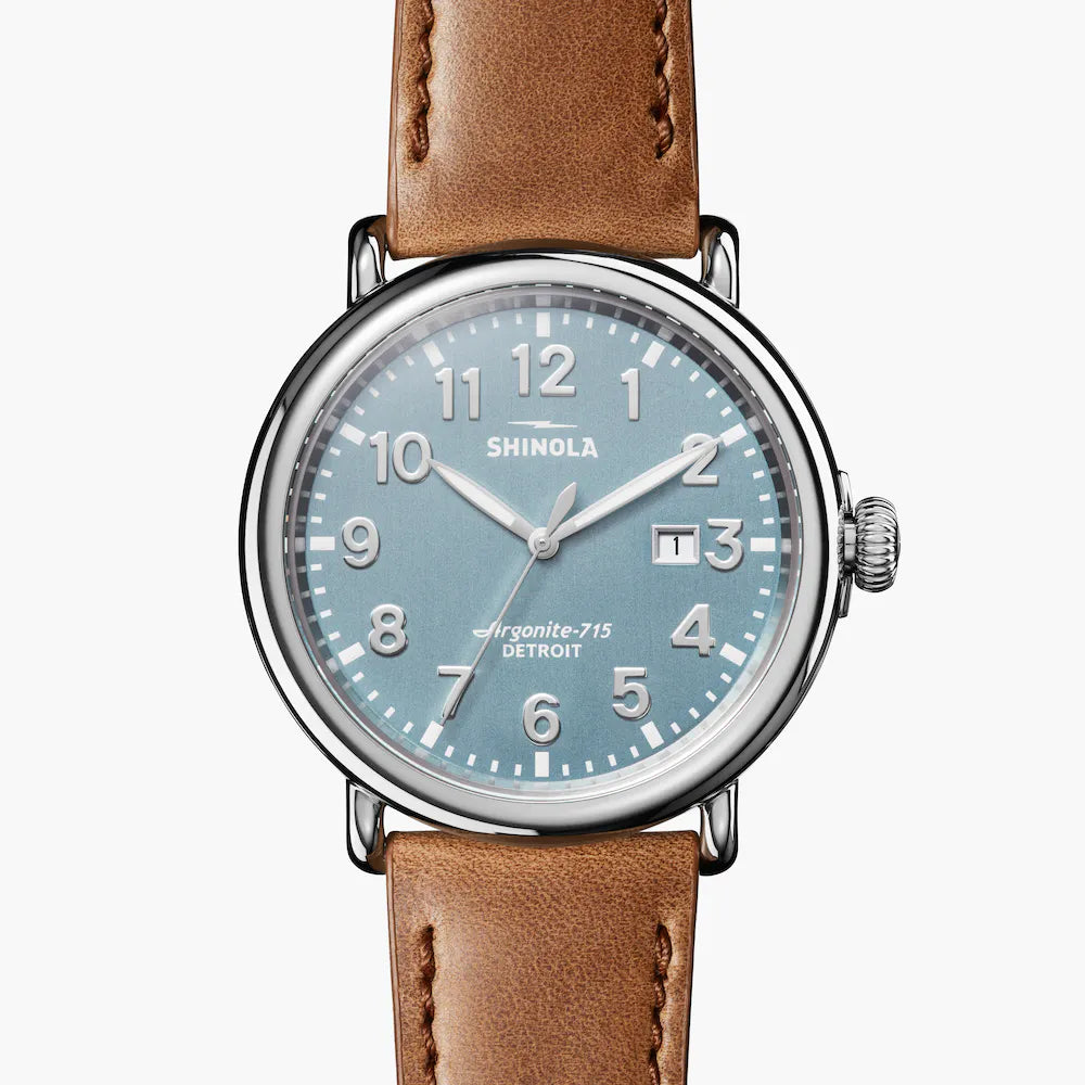 Shinola Shinola, The Runwell 47mm Stone Blue Dial Brown Leather - Time After Time Watches