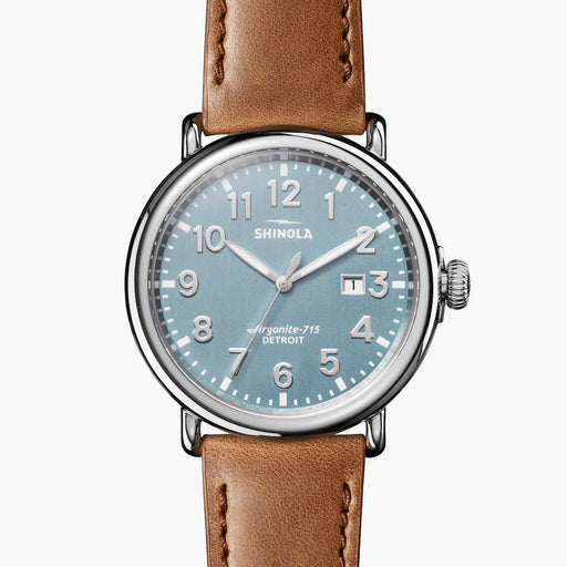 Shinola, The Runwell 47mm Stone Blue Dial Brown Leather