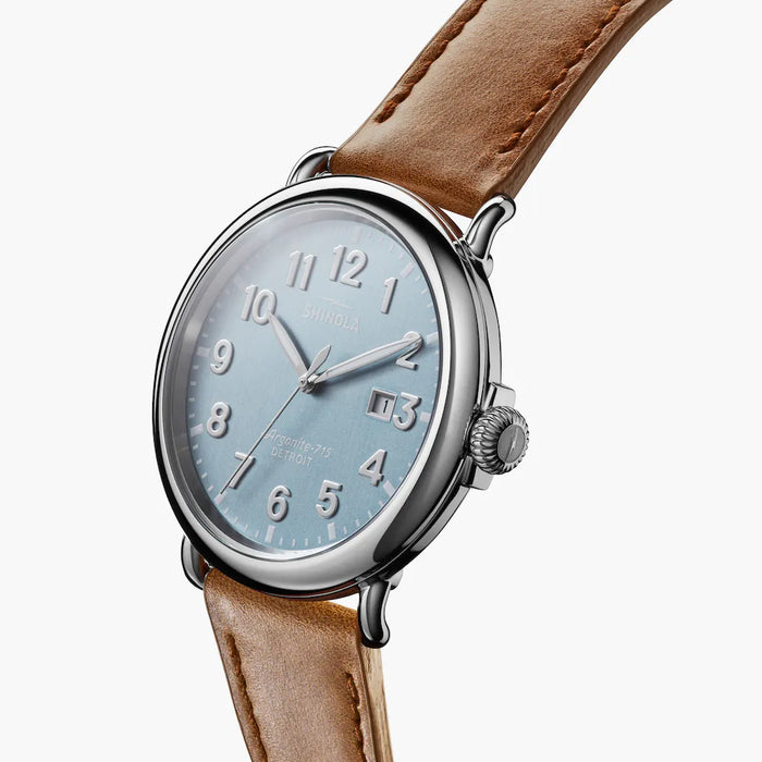 Shinola, The Runwell 47mm Stone Blue Dial Brown Leather