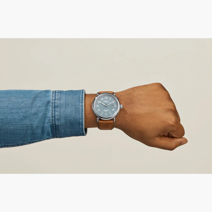 Shinola, The Runwell 47mm Stone Blue Dial Brown Leather