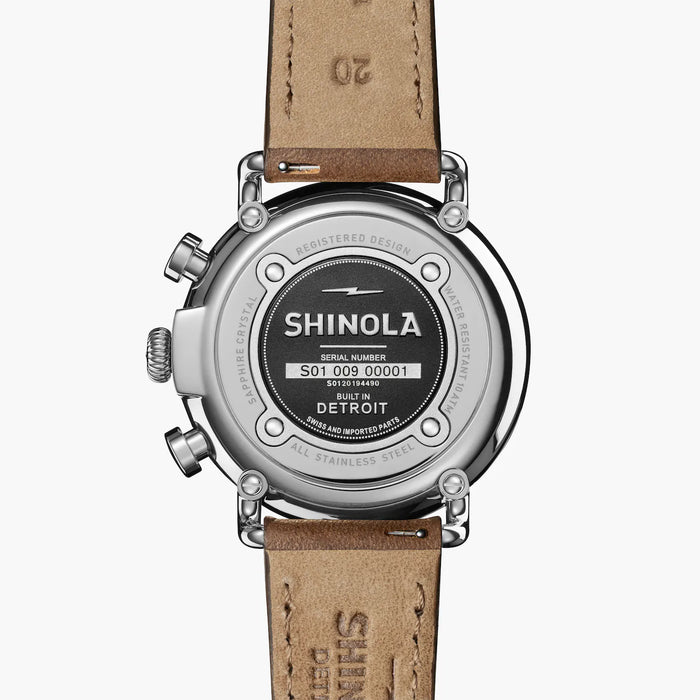 Shinola, The Runwell 2 Eye Chrono 41mm Midnight Blue Dial Tan Leather