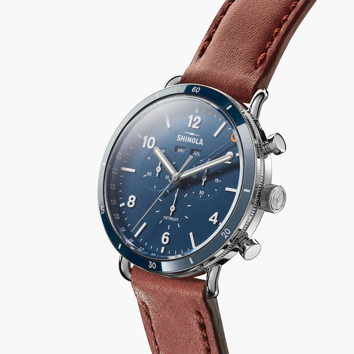Shinola, The Canfield Sport 45mm Midnight Blue Dial Dark Brown Cognac Leather