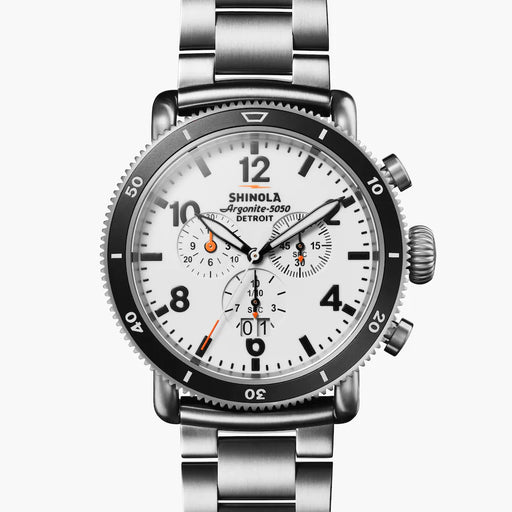 Shinola Shinola, The Runwell Sport Chrono 48mm White Hurricane Dial SS Bracelet - Time After Time Watches