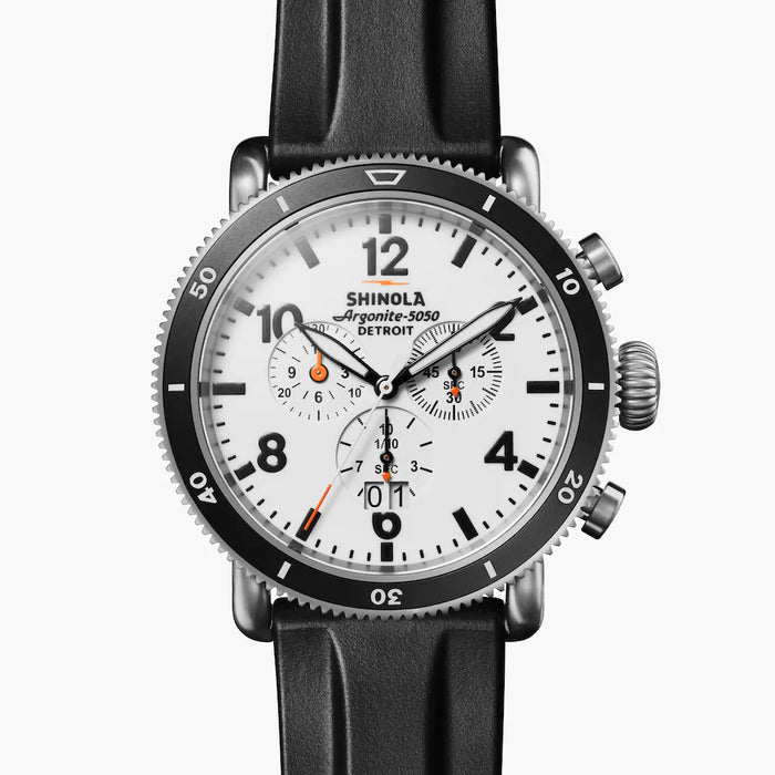 Shinola Shinola, The Runwell Sport Chrono 48mm White Hurricane Dial SS Bracelet - Time After Time Watches