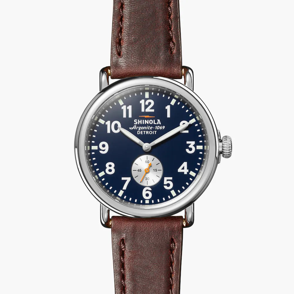 Shinola Shinola, The Runwell 41mm Sub Second Midnight Blue Dial Cattail Brown Leather - Time After Time Watches