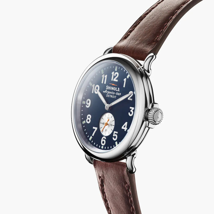 Shinola, The Runwell 41mm Sub Second Midnight Blue Dial Cattail Brown Leather