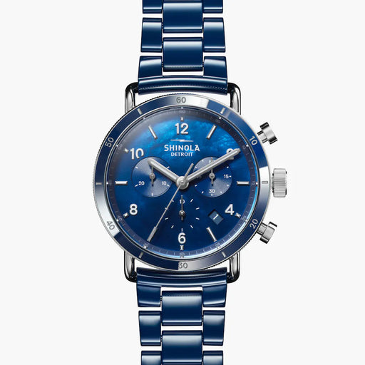 Shinola, The Canfield Sport Chrono 40mm Cobalt Blue Dial Blue Ceramic Bracelet